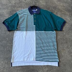 Vintage Jonathan Corey Polo Shirt Mens L Green Striped Golf Colorblock Y2K
